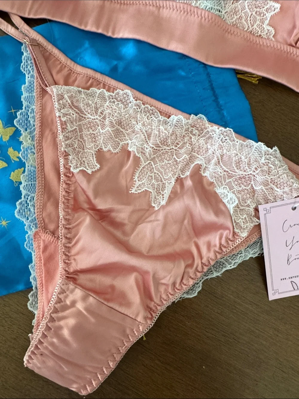 Empress Mimi Delicate Pink Lace Trim Bralette Set